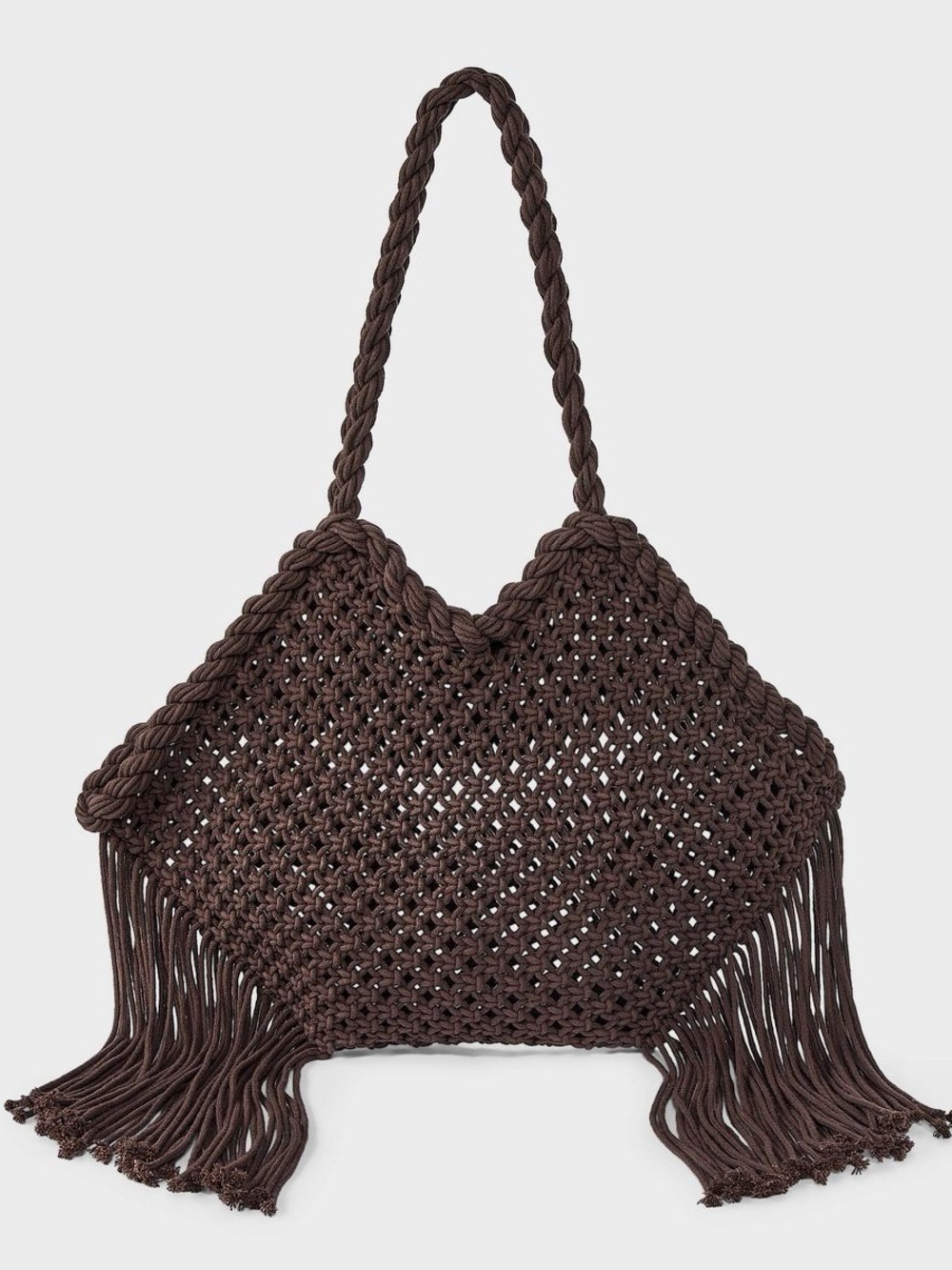 Universal Thread Hand Crafted Cotton Macrame Fringe Tote Bag - Brown